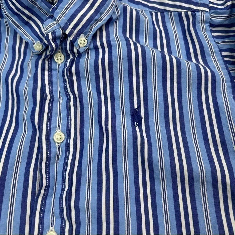 Ralph Lauren Shirt Boys 7 Long Sleeve Button Up Blue White Stripes Pony Classic